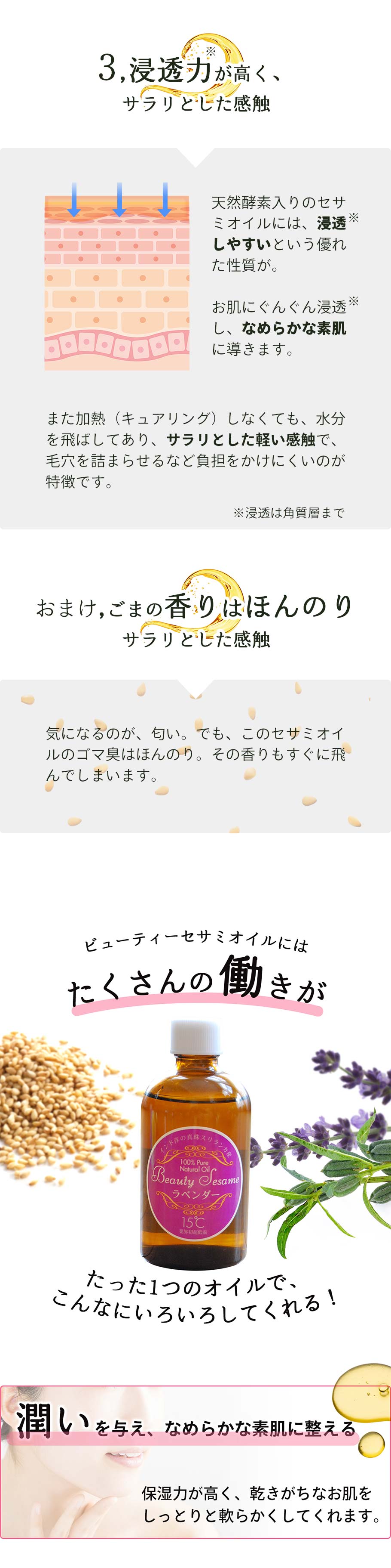 浸透性がよくて、べたつきにくい