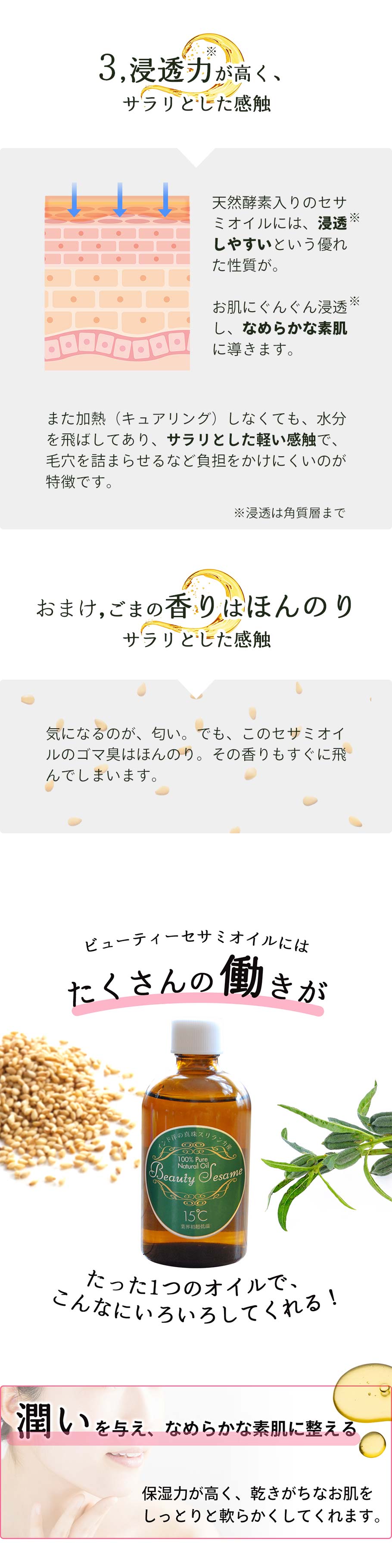 浸透性がよくて、べたつきにくい