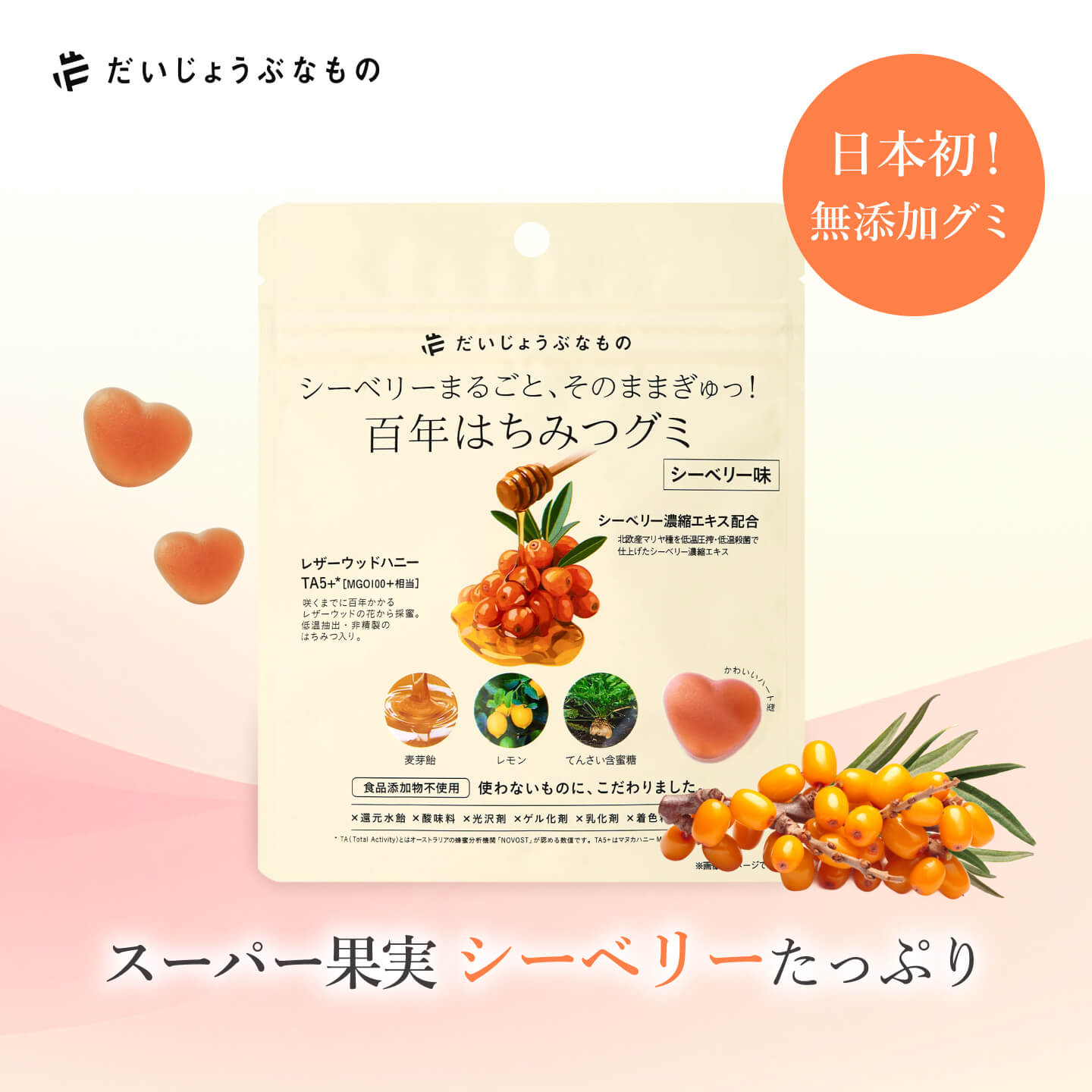 だいじょうぶなものシリーズ 無添加シーベリーのハチミツグミ