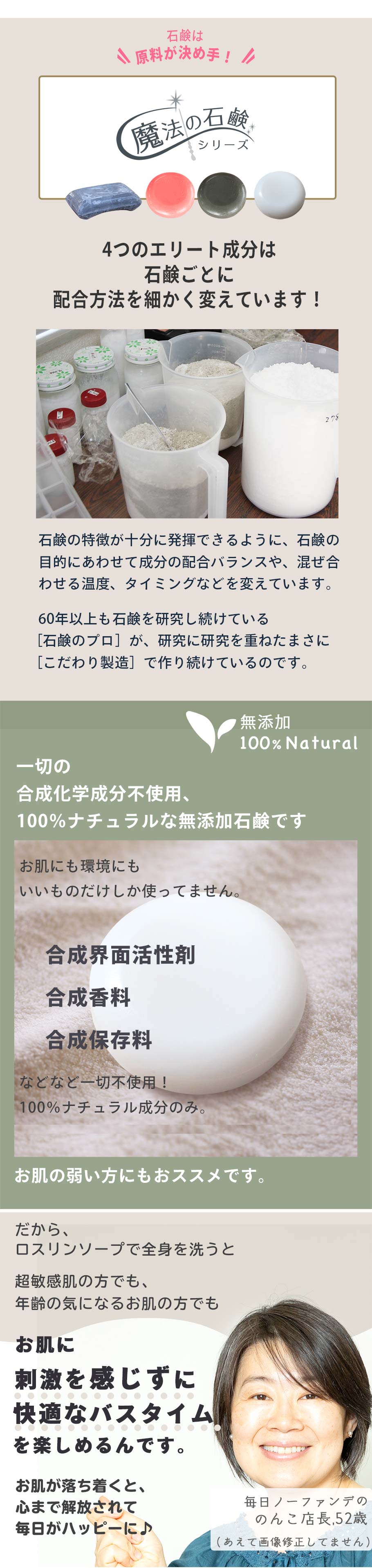 魔法の石けんシリーズ 4つのエリート成分配合方法