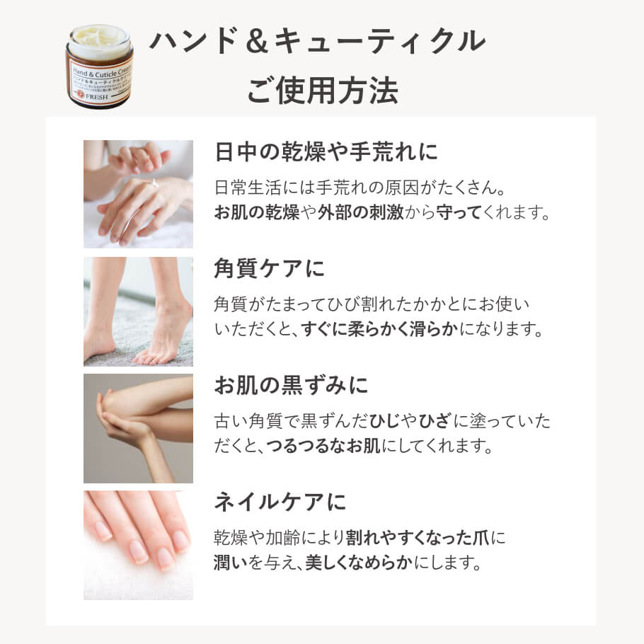 フレッシュ ハンド＆キューティクルクリーム 使用方法。